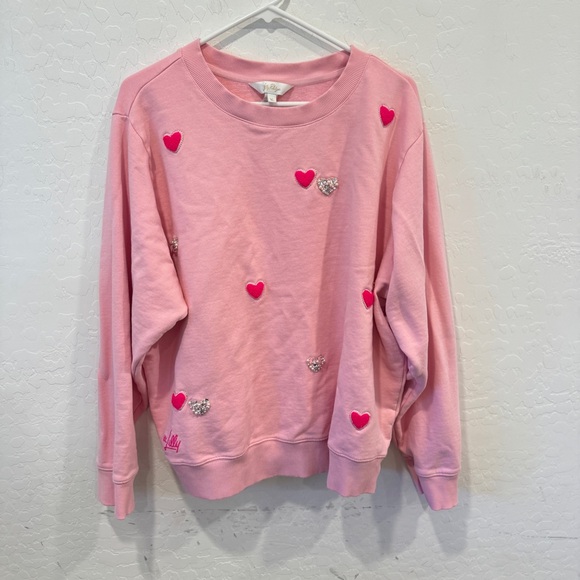 Lilly Pulitzer Sweaters - Lilly Pulitzer BALLAD Sweatshirt Pink Hearts Gem Hearts Womens XL Lounge